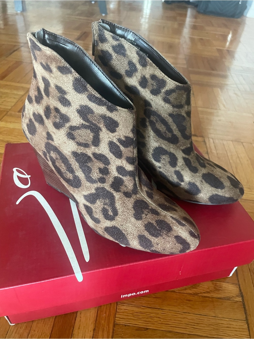 Women’s Leopard Print Wedge Ankle Boots Brown